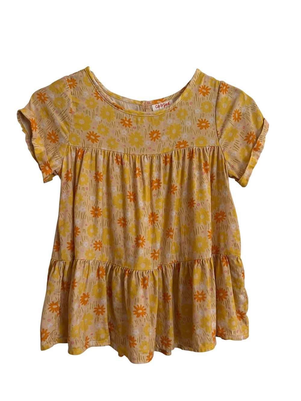 Cat & Jack Yellow and Orange Floral Short Sleeve Peplum Top